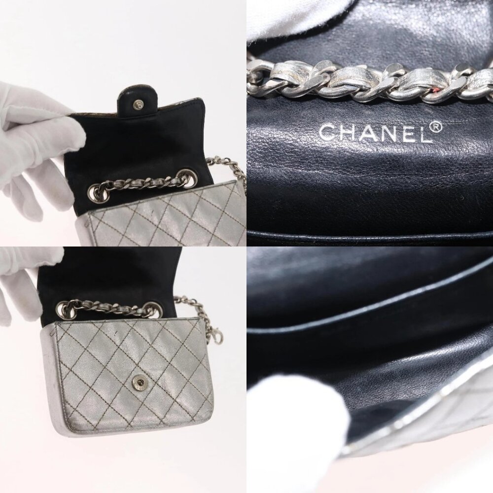 CHANEL Matelasse Chain Hand Bag Lamb Skin Silver CC Auth 148202 - Picture 16 of 16